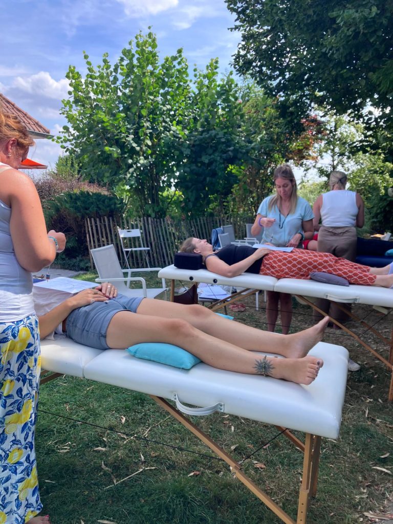 Groupe d'élèves en formation aux soins énergétiques avec Sandrine Menu